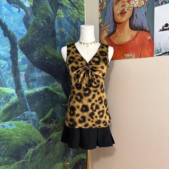 leopard print satin tie front top y2k glam going out - Picture 5 of 5
